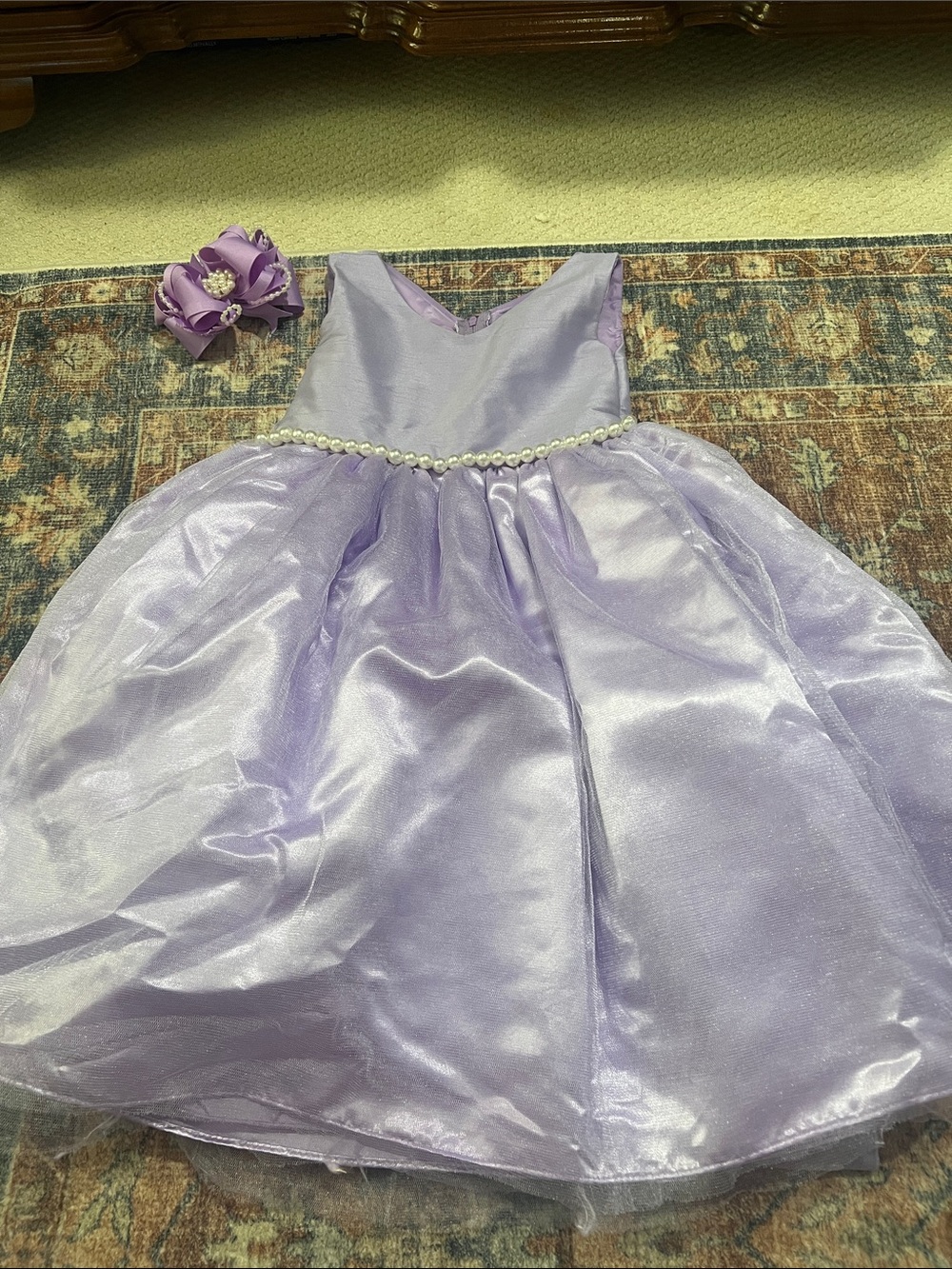 Ellie Lavender Pearl-Trim Tulle Party Dress